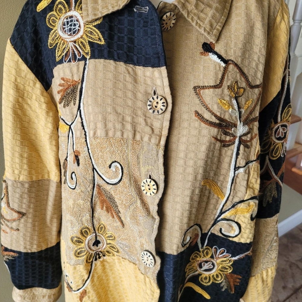 VTG Indigo Moon Sunflower Patchwork Tapestry Jack… - image 8